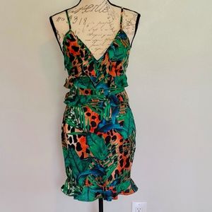 Prettylittlething peacock dress, size 4